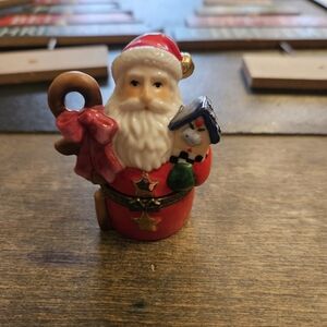 Dept 56 Porcelain Hinged Trinket Box Santa Holding Bird House Christmas Figure